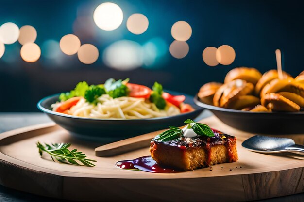 ein Tablett mit Essen und einem Stück Essen darauf