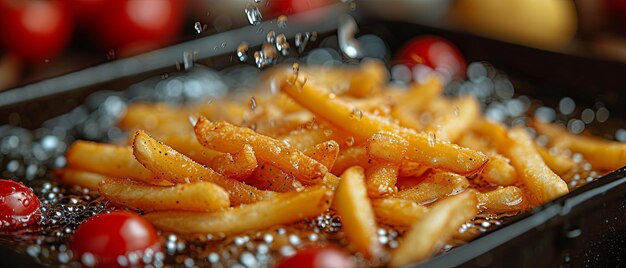 Foto ein tablett mit pommes frites und kirschen