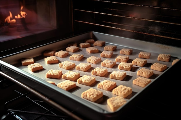 Ein Tablett mit ungebackenen Keksen, die in einen Ofen gehen, der mit generativer Ai erstellt wurde