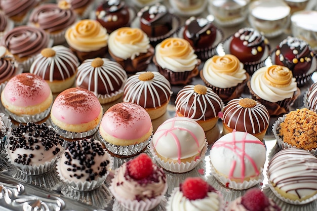 Ein Tablett mit verschiedenen Petit Fours mit zartem Glasur-Generativ ai