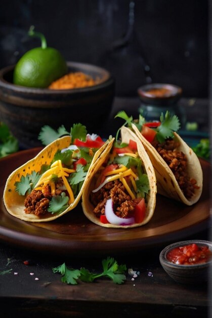 ein Taco-Teller mit grünem Blatt und roten Paprika