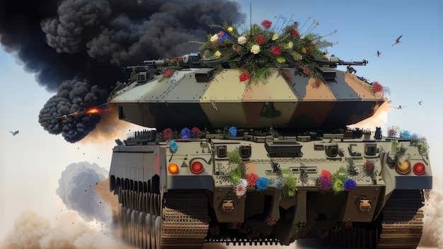 Ein Tank mit Blumen darauf