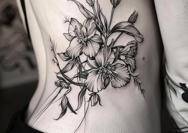 ein Tattoo einer Blume, auf der das Wort steht