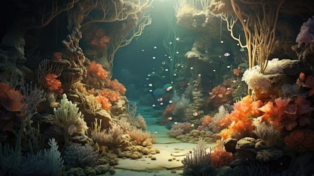 ein Taucher schwimmt unter einem Korallenriff.