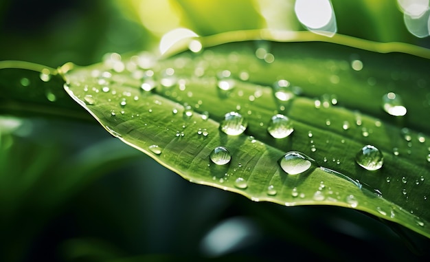 Ein Tauchgang in die Natur Ein erfrischender Wassertropfen auf einem grünen Blatt