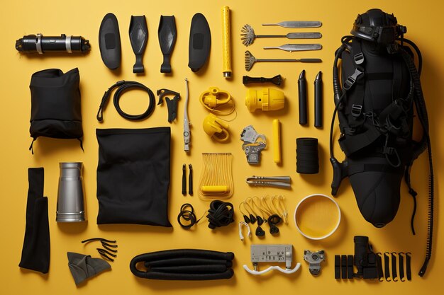 Foto ein tauchgang in die tiefen aigenerated flat lay of freediving tools and equipment in einer 32 ar perspektive