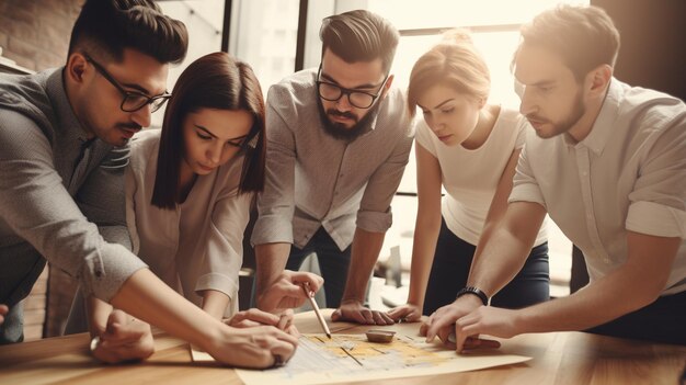 Foto ein team von mitarbeitern, die zusammenarbeiten, um neue ideen und konzepte zu schaffen und zu entwickeln