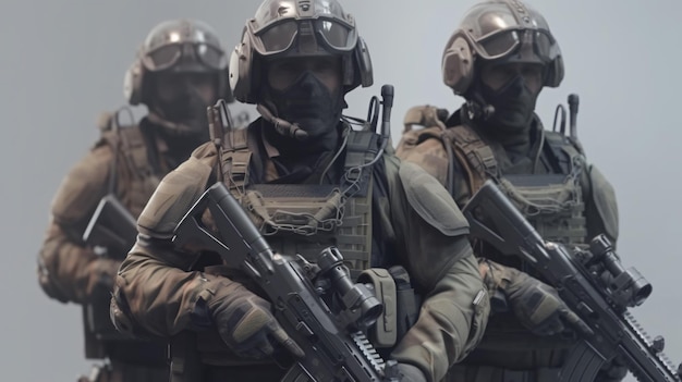 ein Team von Soldaten mit Waffen im Hintergrund