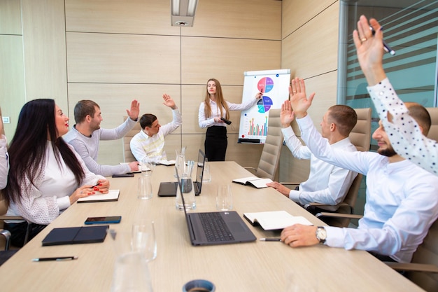 Ein Team von Spezialisten versammelte sich zu einer Konferenz im Büro