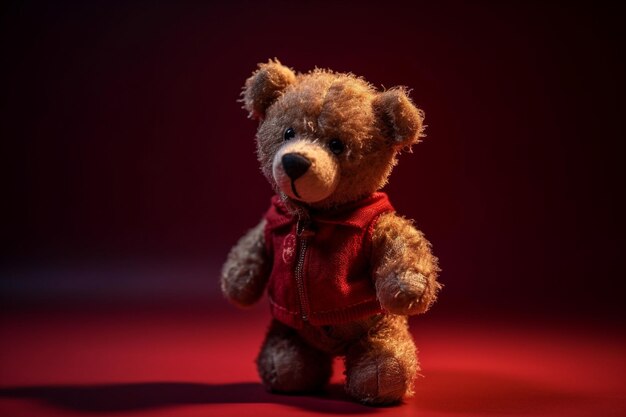 Foto ein teddybär mit einer roten jacke und einem roten hemd