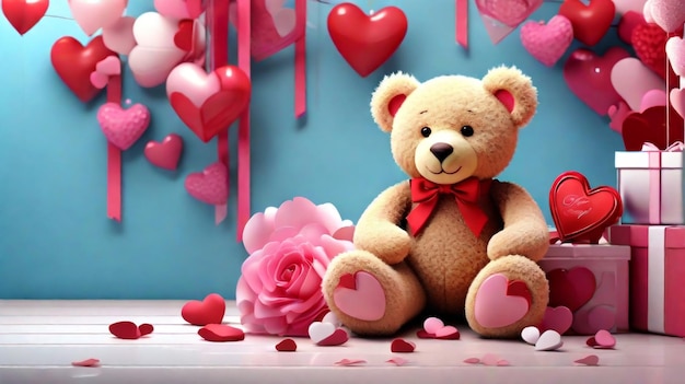 Ein Teddyspiel mit einem atemberaubenden Valentinstag-Hintergrund und einem Rose-Konzept von Teddy Day