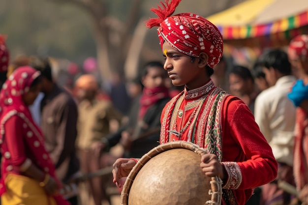 Ein Teenager führt einen traditionellen indischen Tanz auf der Surajkund Crafts Mela auf