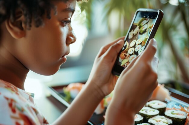 Ein Teenager macht ein Foto von Essen für soziale Medien