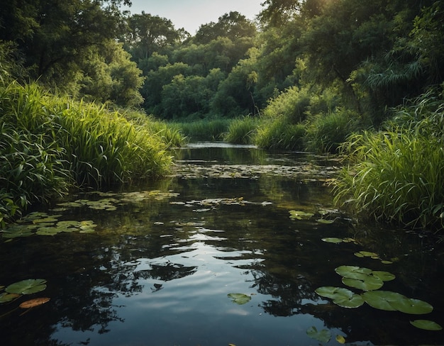 ein Teich mit Lilienblätter und Lilienblättern