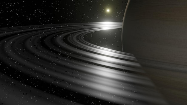 Ein Teil der Saturnringe und ihre Reflexion vom Sonnenlicht 3D-Rendering
