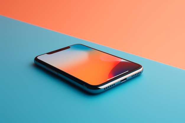 Ein Telefon auf einer blauen und orangefarbenen Oberfläche