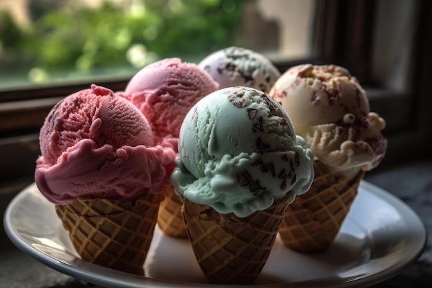 Ein Teller Eis mit verschiedenen Geschmacksrichtungen