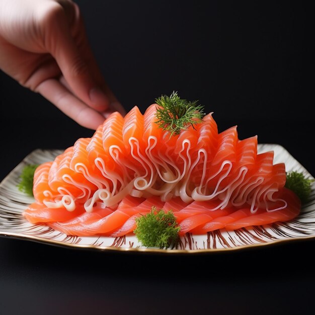 ein Teller Lachs mit dem Wort Lachs darauf