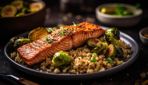 Ein Teller Lachs mit Quinoa und Quinoa-Salat