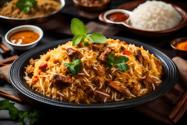 Foto ein teller malabar biryani mit in kokosmilch und gewürzen gekochtem reis