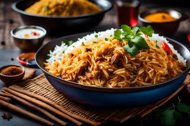 Foto ein teller malabar biryani mit in kokosmilch und gewürzen gekochtem reis