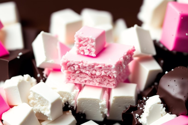 Ein Teller Marshmallows mit der Aufschrift „Pink“ darauf