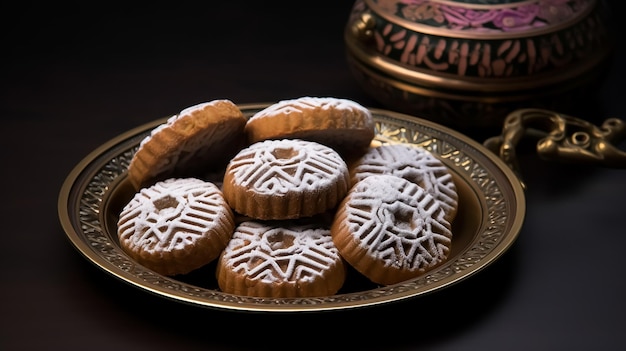Ein Teller mit arabischen Keksen mit der Aufschrift „Baklava“ darauf