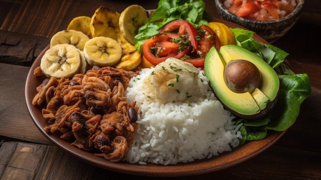 Ein Teller mit Bananenscheiben und Avocado