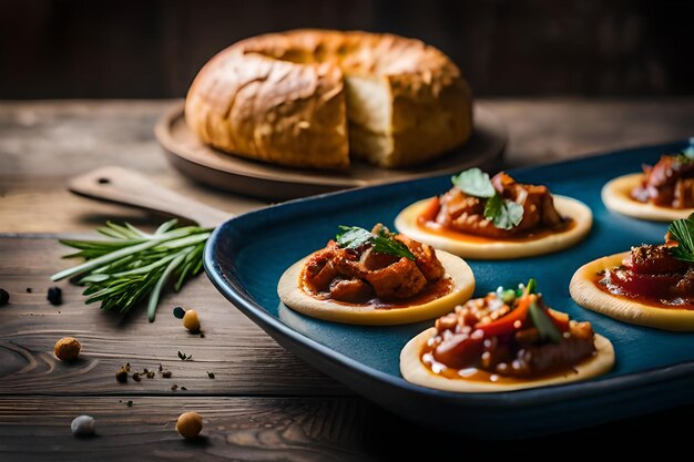 ein Teller mit Brot und Gemüse