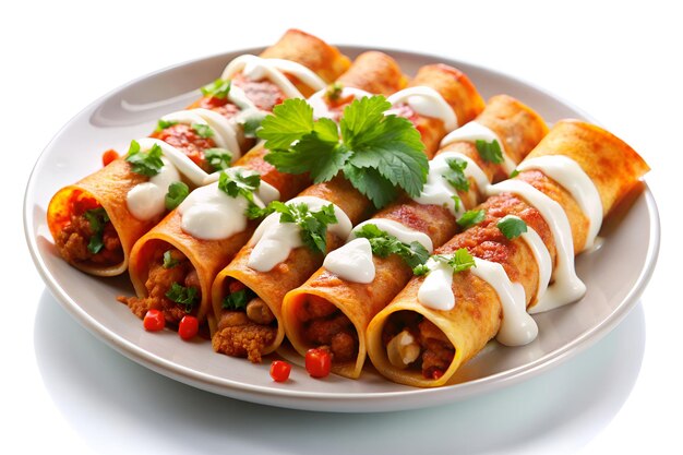 ein Teller mit Burritos mit einer Vielzahl von Zutaten, darunter eine Tortilla
