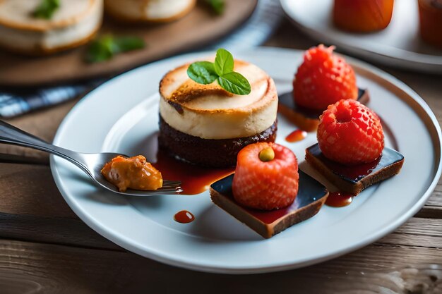 Foto ein teller mit desserts mit erdbeeren und schokolade