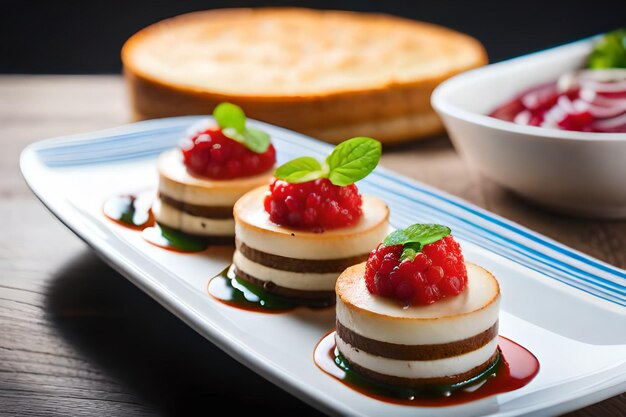 Ein Teller mit Desserts und einem Stück Kuchen darauf