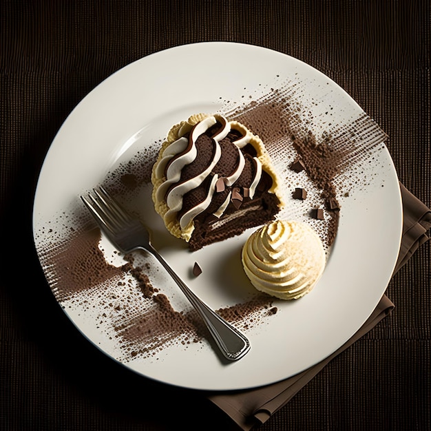 Ein Teller mit einem Dessert und einer Gabel darauf