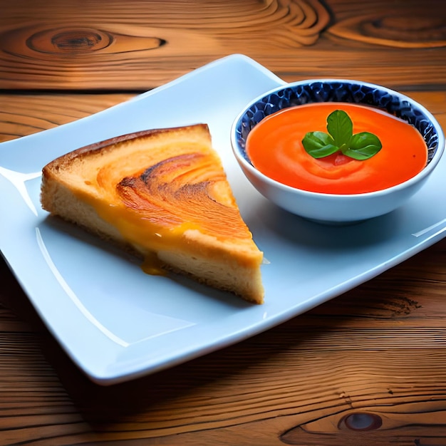 Ein Teller mit einem Sandwich und einer Schüssel Suppe darauf