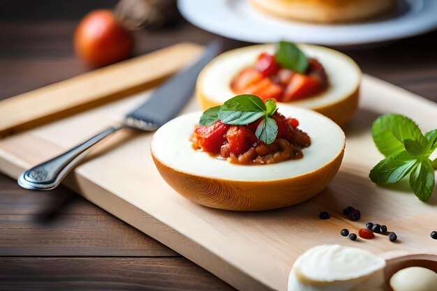 ein Teller mit Erdbeeren und Creme-Käse