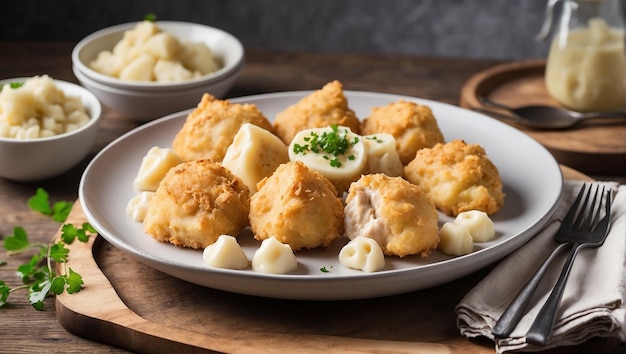 Ein Teller mit Essen, das wie Hühnernuggets aussieht