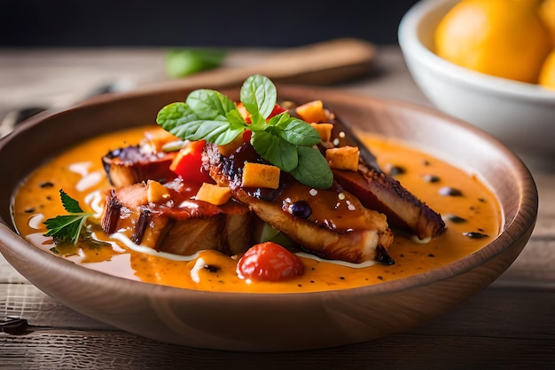 ein Teller mit Essen mit einer Schüssel mit Essen, auf der steht: "Gut zum Frühstück"