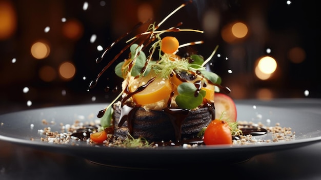 Foto ein teller mit essen mit obst und nüssen darauf