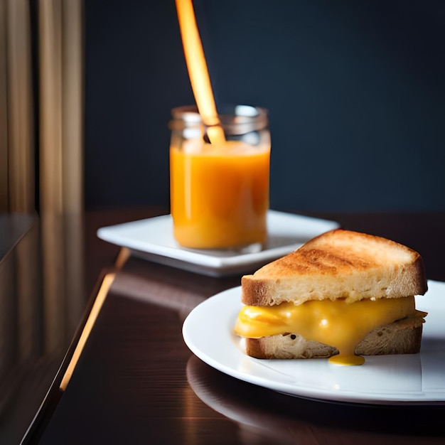 Ein Teller mit Essen und daneben ein Glas Orangensaft.