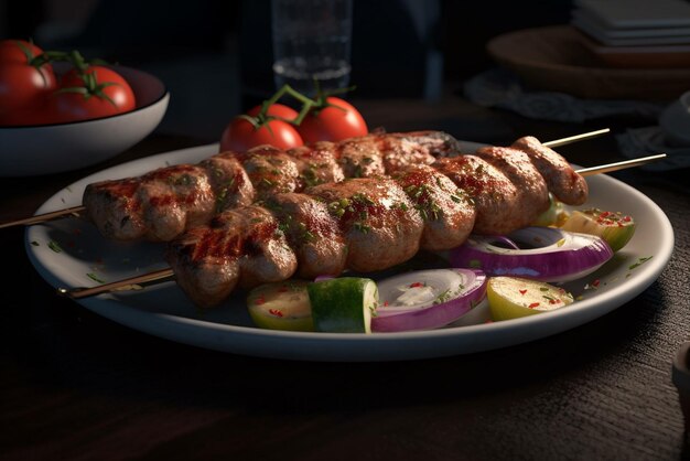 Ein Teller mit Essen und eine Schüssel mit Tomaten auf dem Tisch.