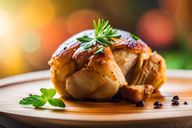 Foto ein teller mit essen und einem stück fleisch darauf