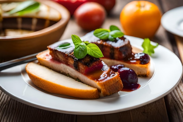 ein Teller mit Essen und einem Stück Fleisch darauf