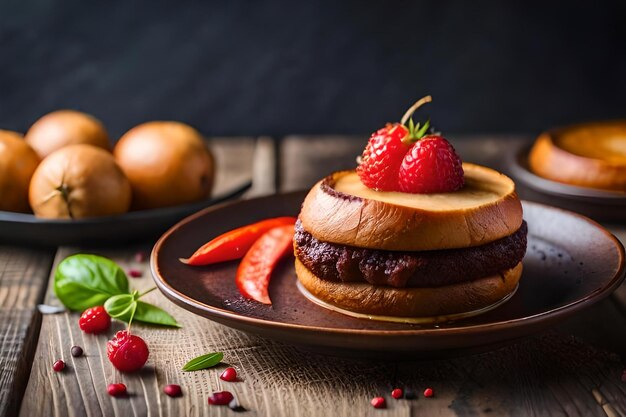 Ein Teller mit Essen und Obst darauf