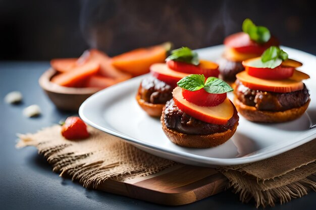 ein Teller mit Essen und Obst darauf