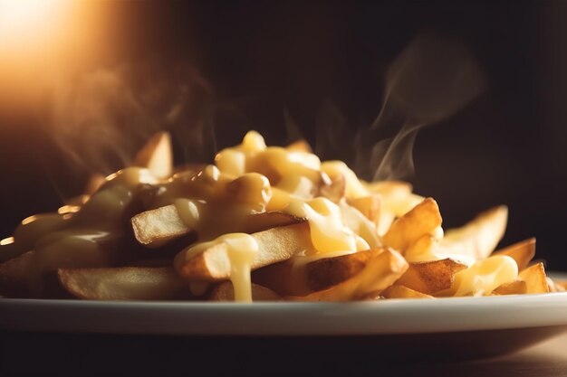 Ein Teller mit Essen und rauchigen Käse-Pommes