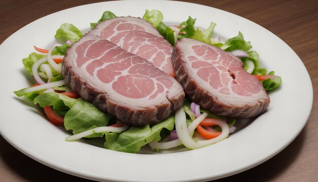 Foto ein teller mit fleisch und gemüse