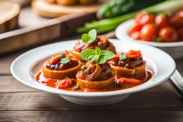 ein Teller mit Fleischbällchen und Tomaten