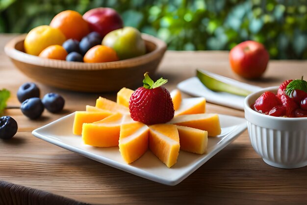 ein Teller mit frischem Obst auf einem Tisch