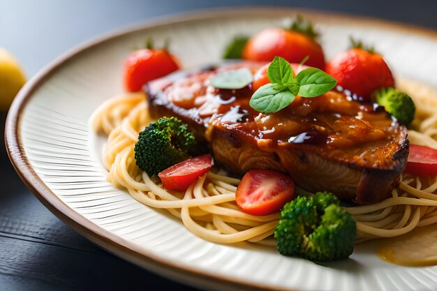 ein Teller mit Gemüse und Fleisch