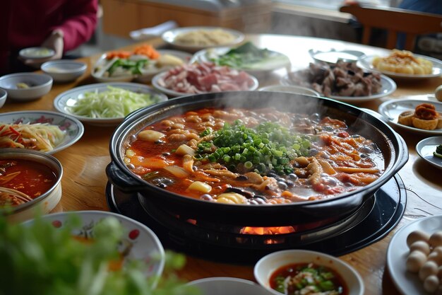 Ein Teller mit heißem Topf, eines der beliebtesten Gerichte in China, besonders